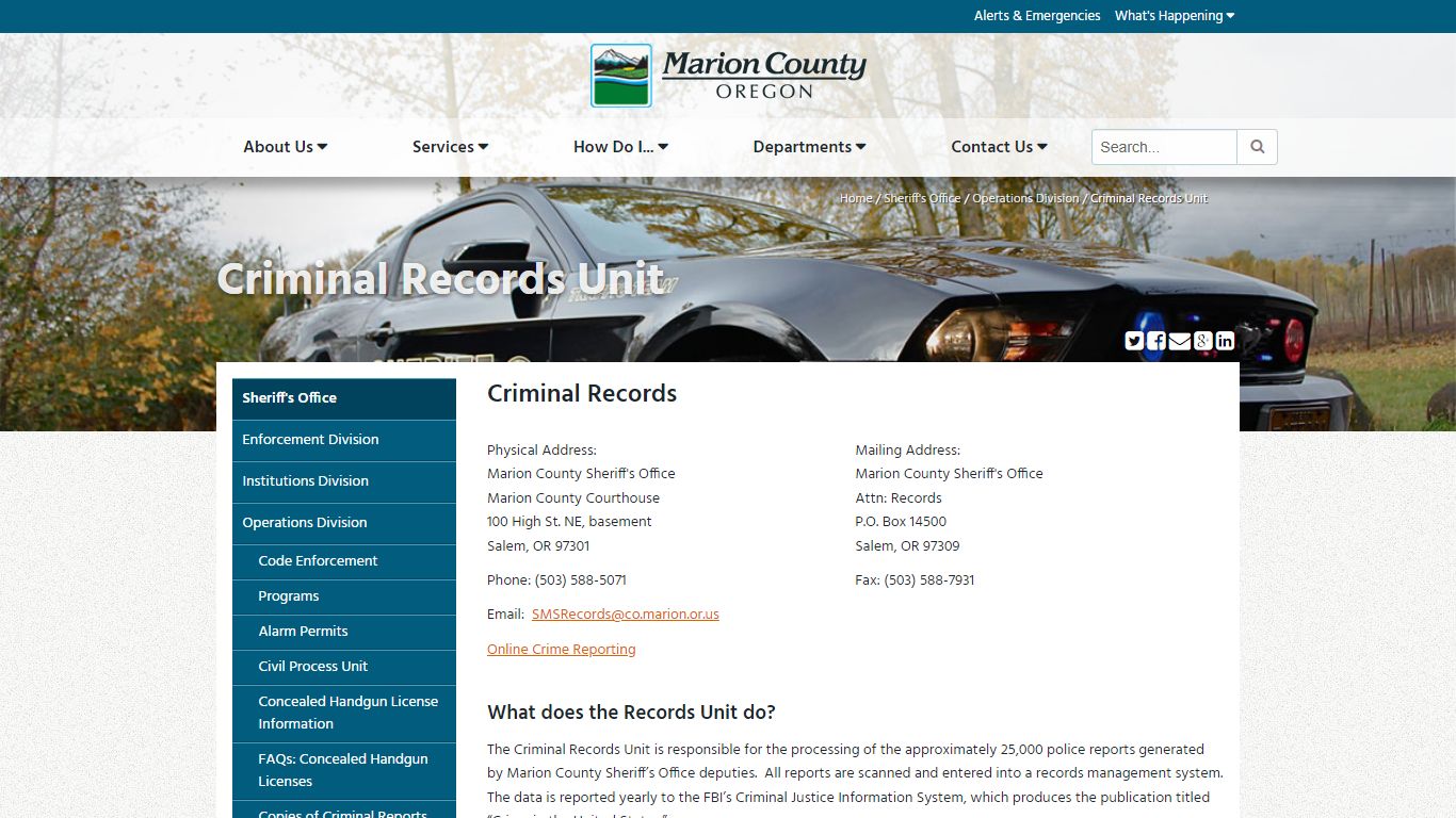 Criminal Records Unit - Marion County, Oregon